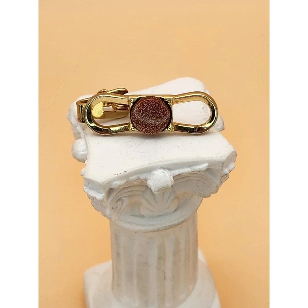 Vtg Made In England Semi-Precious GOLDSTONE Gold Plate Tie Clip Tie Bar Tie Tack